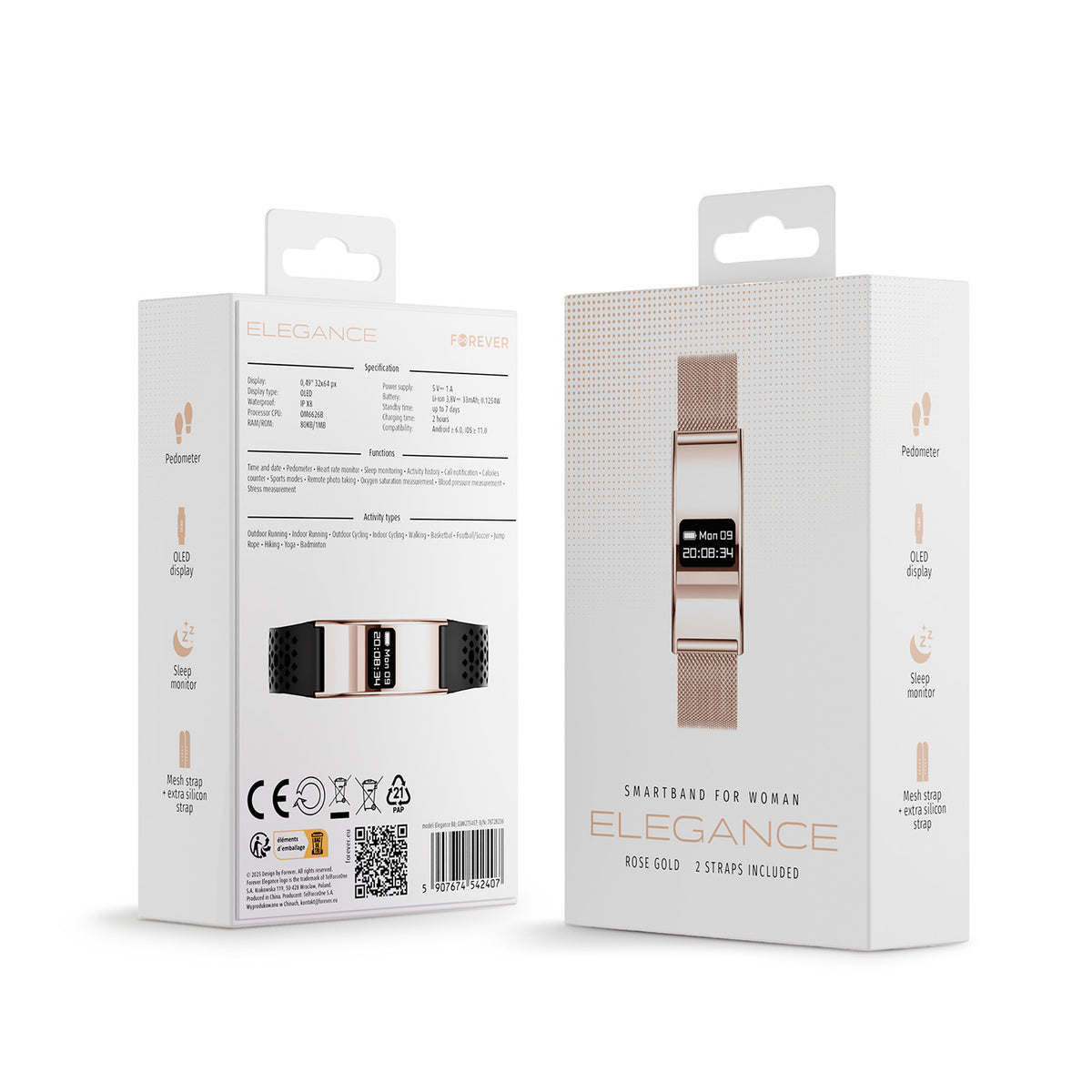 Forever Elegance Smartband B8 Rosegold - NÝTT
