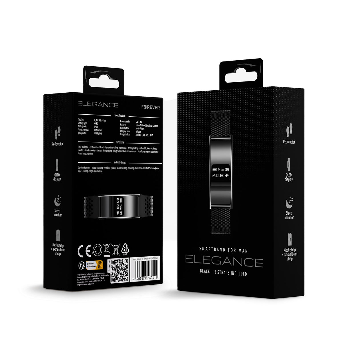 Forever Elegance Smartband B8 Black - NÝTT