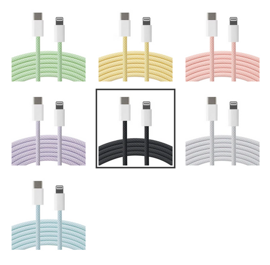 USB-C til Lightning kaðal PD 60W - 2 metrar - 7 ymiskir litir - NÝTT