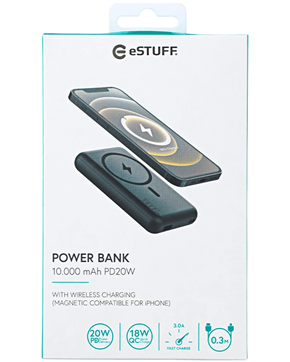 eSTUFF INFINITE Power Bank 10.000 mAh PD20W with magnetic charging.