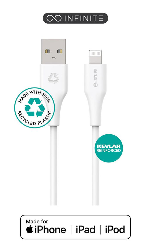 eSTUFF INFINITE Super Soft USB-A to Lightning Cable 2m - 100% Recycled PVC Free Plastic