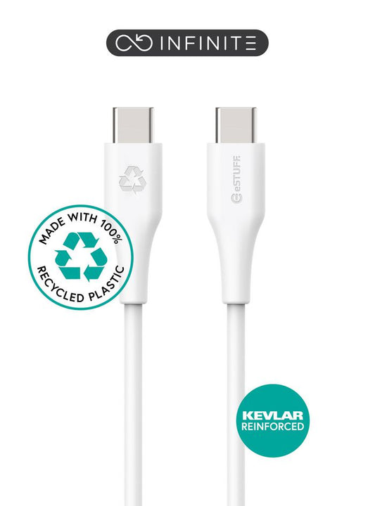 eSTUFF INFINITE Super Soft USB-C to USB-C Cable 2m - 100% Recycled PVC Free Plastic