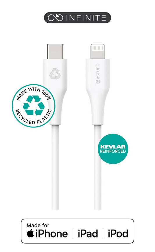 eSTUFF INFINITE Super Soft USB-C to Lightning Cable 2m White - 100% Recycled PVC Free Plastic