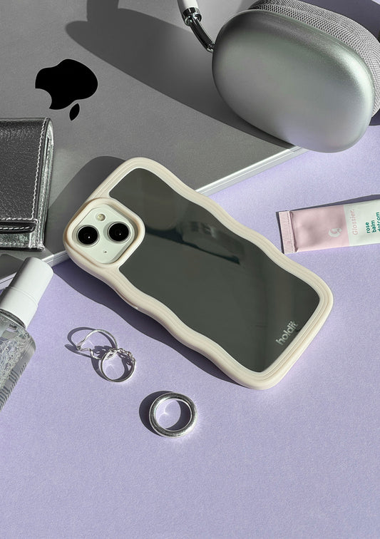 Cover til iPhone 14 Pro - Wavy Light Beige / Mirror