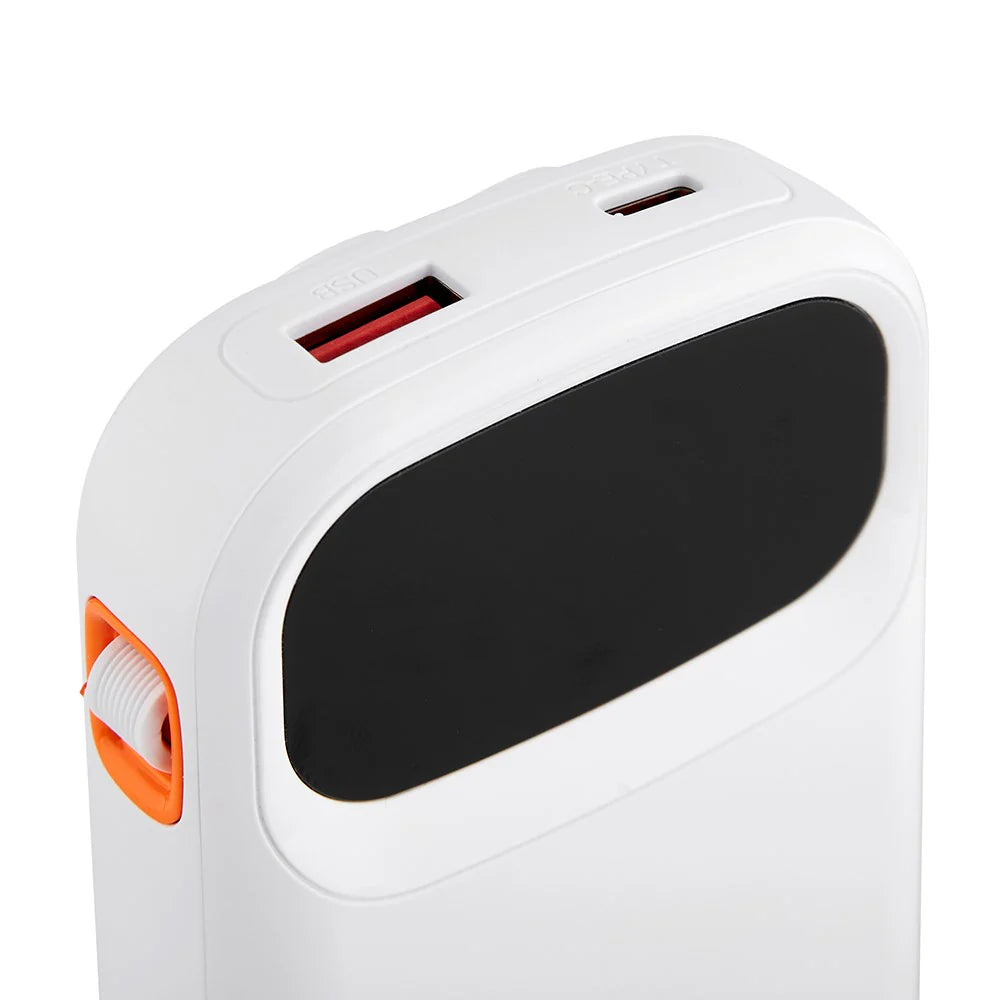 Powerbank 10.000mAh við innbygdum kaðalum - NÝTT