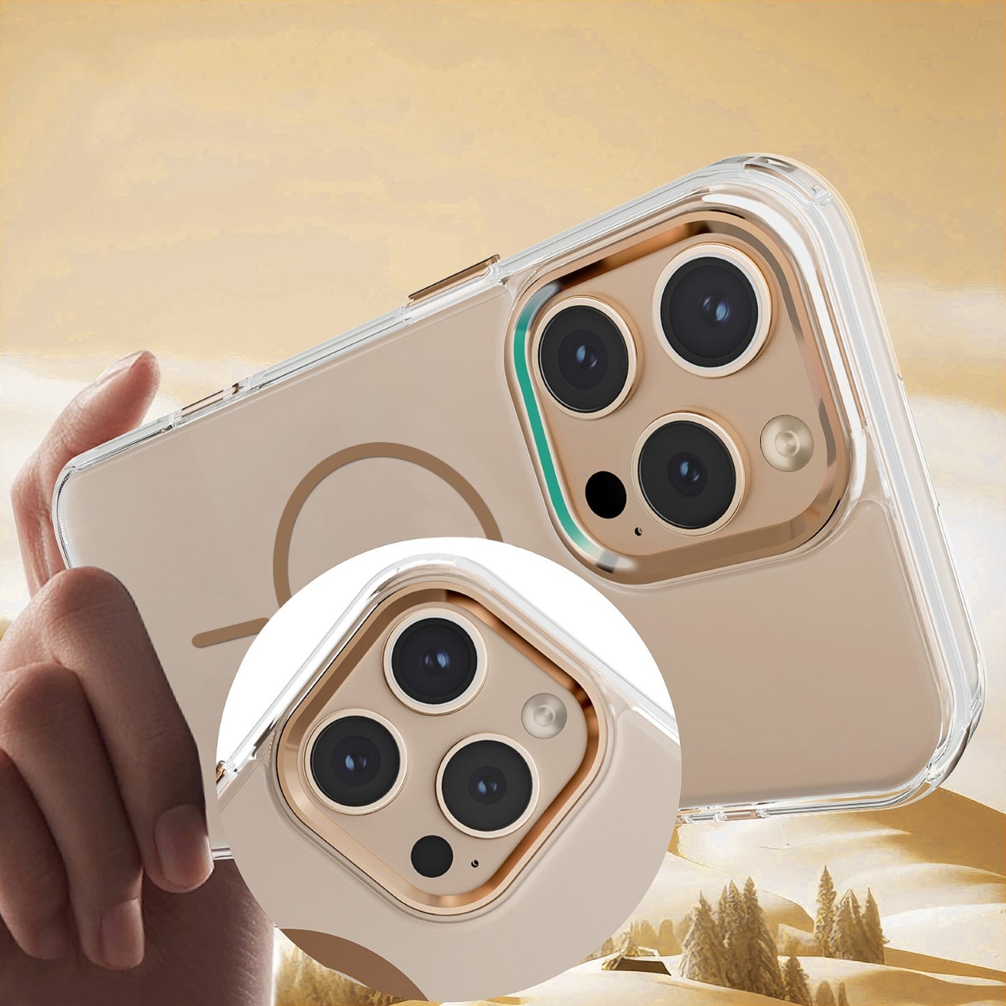 Thin Clear Mag Case til iPhone 17 røðina - Gold - vel tína telefon