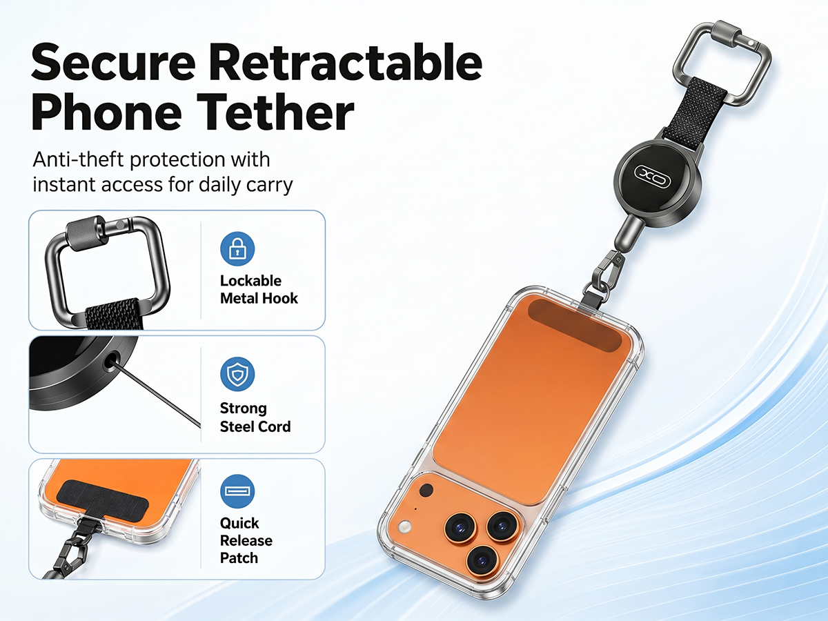 Anti-theft phone lanyard 60cm - Black - NÝTT