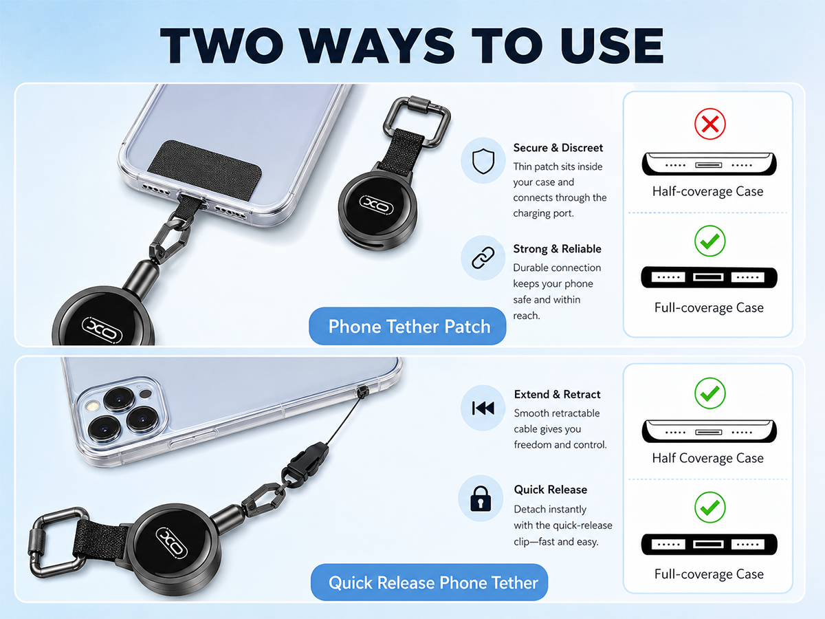Anti-theft phone lanyard 60cm - Black - NÝTT