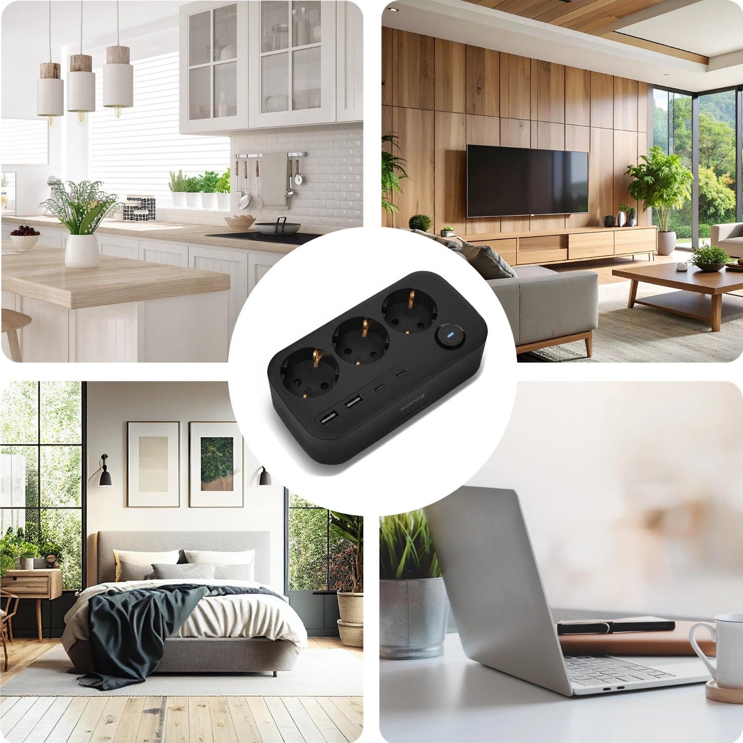 Streymstikk Power Oval við 2 x USB-A / 2 x USB-C / 3 x streym - NÝTT