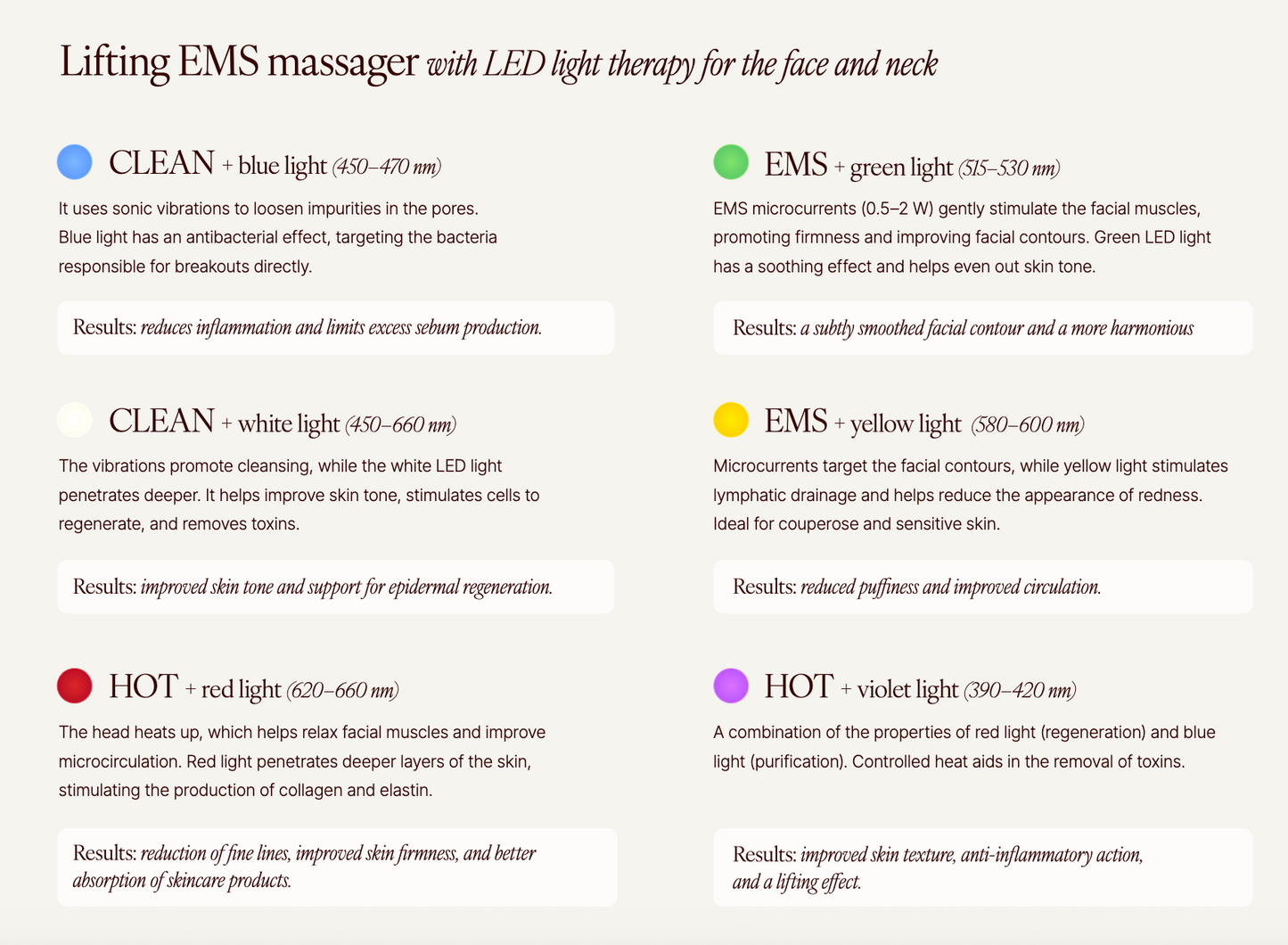 Marielle EMS andlits massager við LED-ljósterapi - NÝTT