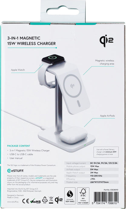 Dokkstøð 3 í 1 tráðleys løðing Qi2 - 15W - NÝTT