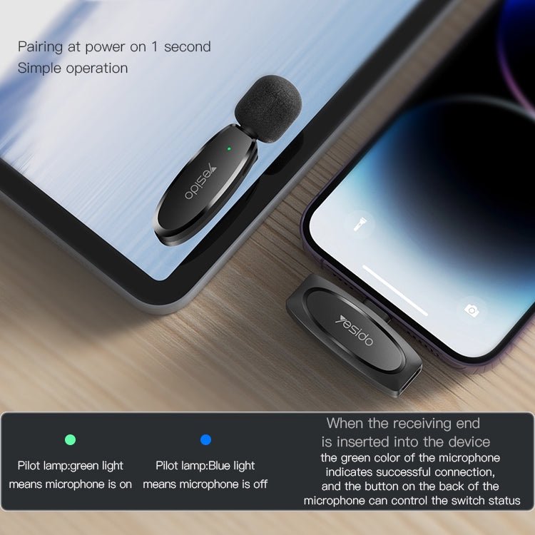 YESIDO KR13 - 2 stk clip-on tráðleysar mikrofonir við USB-C - NÝTT