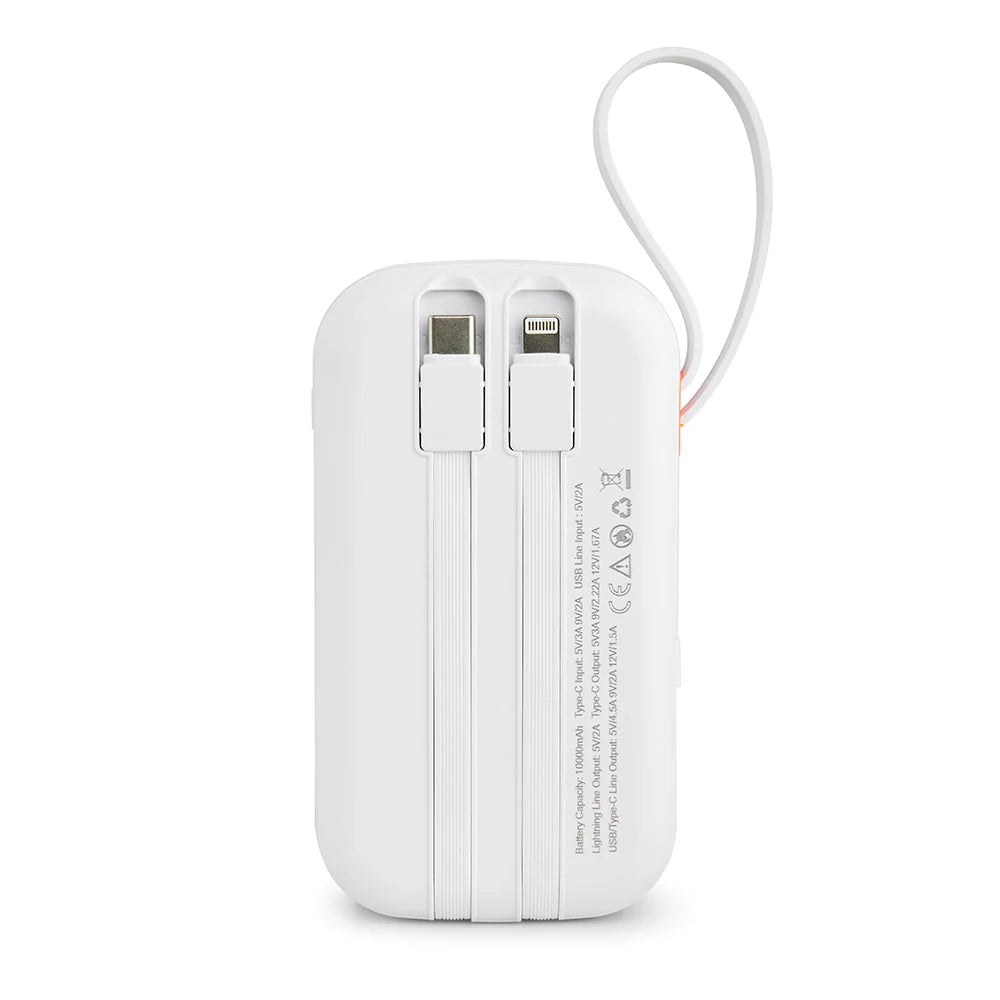 Powerbank 10.000mAh við innbygdum kaðalum - NÝTT