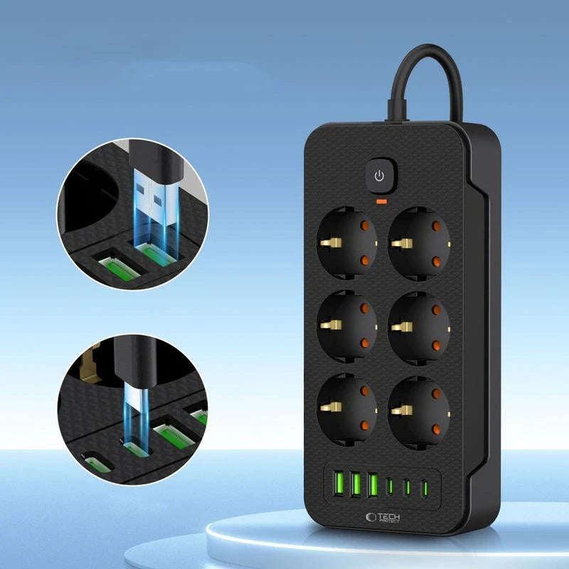 Streymstikk 2 metrar við 3 x USB-A / 3 x USB-C / 6 x streym - NÝTT